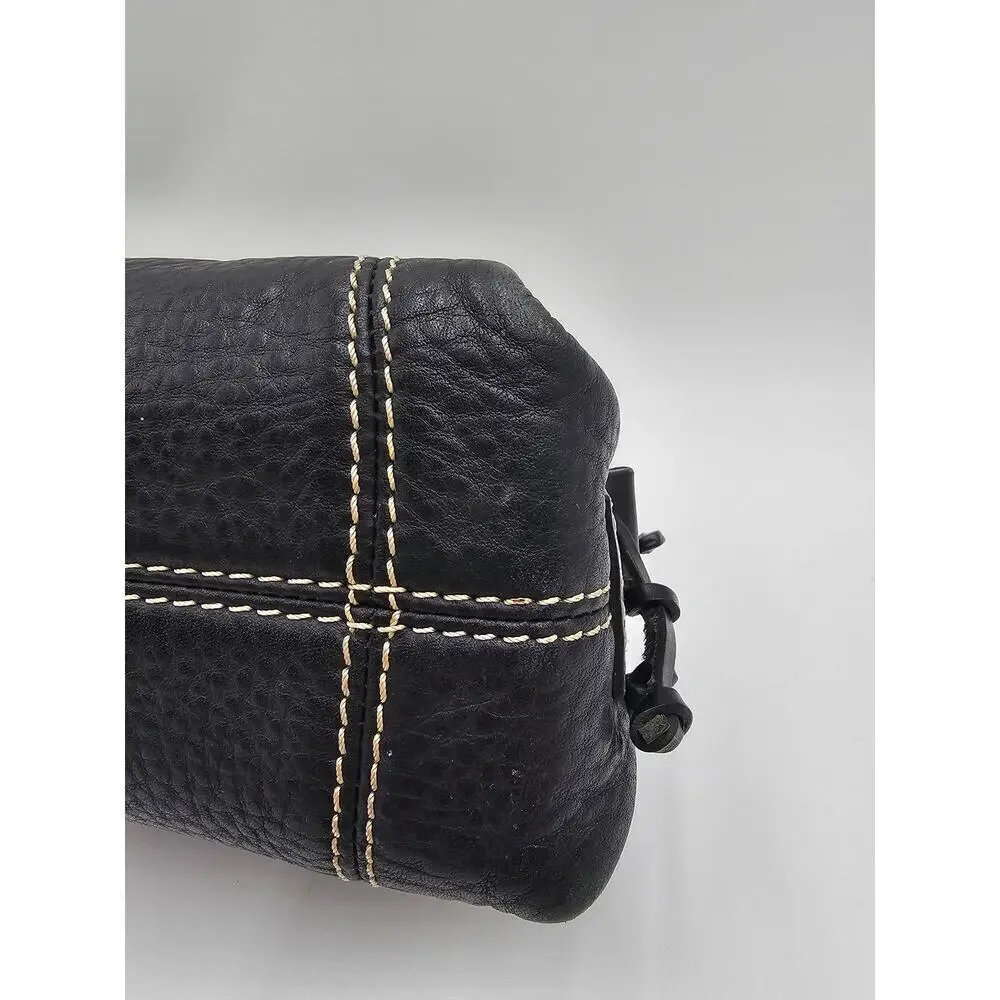 Y2K Dooney & Bourke Black Pebbled Leather Mini East West Slouch Hobo Duck Charm